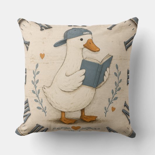 Cute Reading Duck Book Lover Whimsical Nursery  クッション (正面)