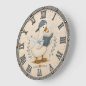 Cute Reading Duck Book Lover Whimsical Nursery ラージ壁時計 (傾斜)