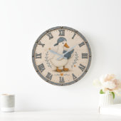 Cute Reading Duck Book Lover Whimsical Nursery ラージ壁時計 (ホーム)
