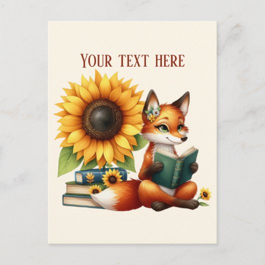 Cute reading fox customizable ポストカード (正面)