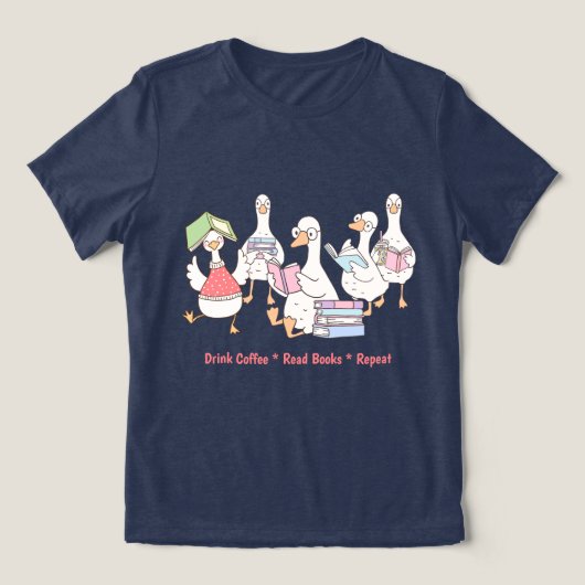 Cute Reading Geese T-Shirt • Book Lover Tee トライブレンドＴシャツ (デザイン正面)