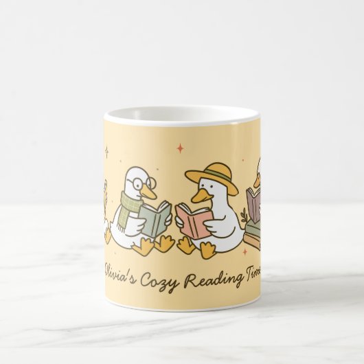 Cute Reading Goose Mug コーヒーマグカップ (中央)
