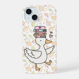 Cute Reading Goose Phone Case Soft Mood Book Lover iPhone 15ケース
