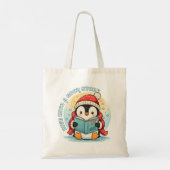Cute Reading Penguin Bookish Cotton Tote Bag トートバッグ (裏面)