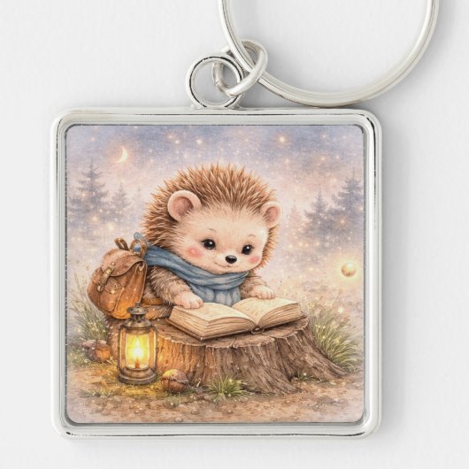 Cute Reading Woodland Hedgehog キーホルダー (正面)
