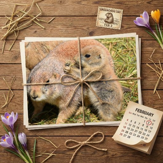 Cute Realistic Groundhog Family Photo ポストカード