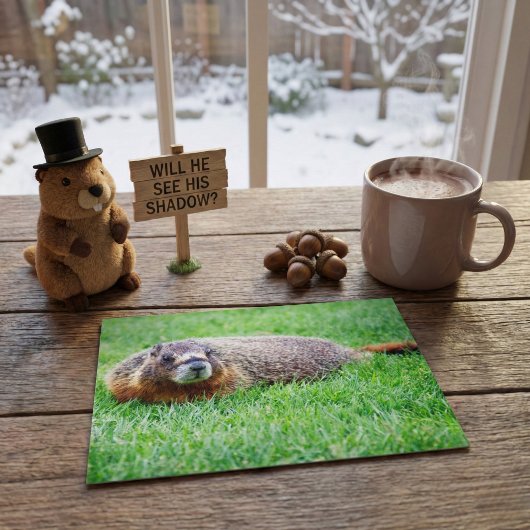 Cute Realistic Groundhog Peeking In Green Grass ポストカード