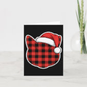 Cute Red And Black Buffalo Plaid Cat Christmas San カード (正面)