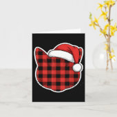 Cute Red And Black Buffalo Plaid Cat Christmas San カード (黄色い花)
