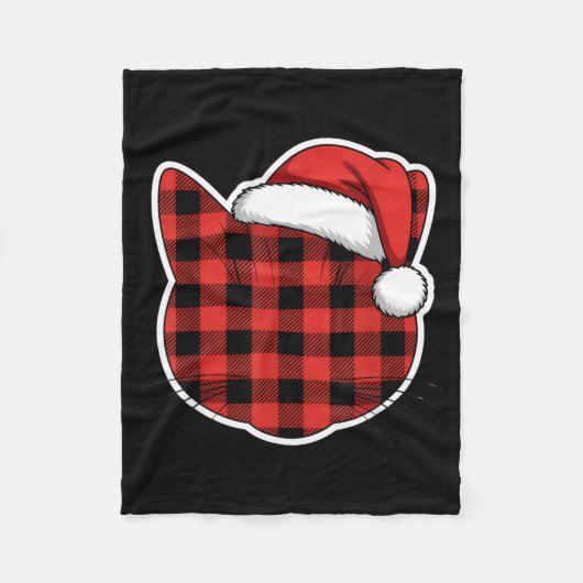 Cute Red And Black Buffalo Plaid Cat Christmas San フリースブランケット (正面)