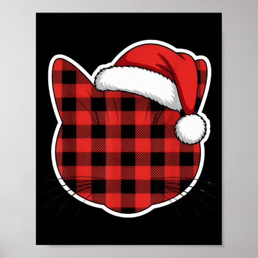 Cute Red And Black Buffalo Plaid Cat Christmas San ポスター (正面)