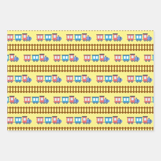 Cute Red and Blue Choo Choo Train Gift Wrap ラッピングペーパーシート (正面3)