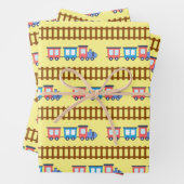 Cute Red and Blue Choo Choo Train Gift Wrap ラッピングペーパーシート (インサイチュ)