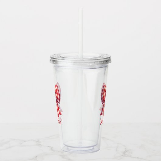 Cute Red and Cream Gingham Bow アクリルタンブラー (右)