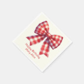 Cute Red and Cream Gingham Bow スタンダードカクテルナプキン (角)