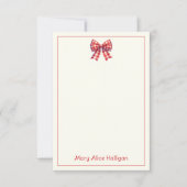Cute Red and Cream Gingham Bow ノートカード (正面)