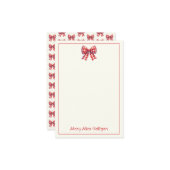 Cute Red and Cream Gingham Bow ノートカード (正面/裏面インサイチュ)