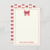 Cute Red and Cream Gingham Bow ノートカード (正面/裏面)