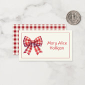 Cute Red and Cream Gingham Bow ノートカード (正面/裏面インサイチュ)