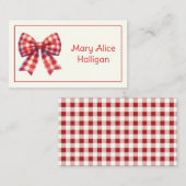 Cute Red and Cream Gingham Bow ノートカード (正面/裏面)