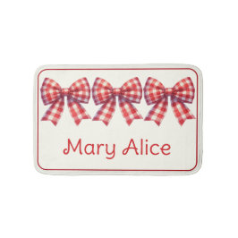 Cute Red and Cream Gingham Bow バスマット