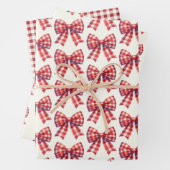 Cute Red and Cream Gingham Bow ラッピングペーパーシート (インサイチュ)