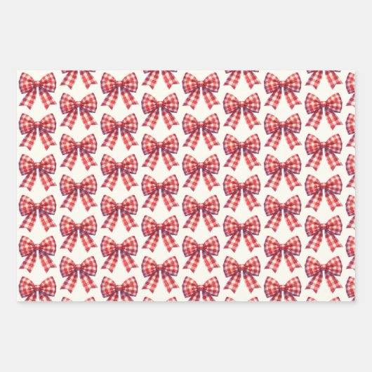 Cute Red and Cream Gingham Bow ラッピングペーパーシート (正面)