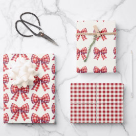 Cute Red and Cream Gingham Bow ラッピングペーパーシート