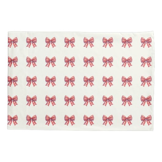 Cute Red and Cream Gingham Bow 枕カバー (裏面)