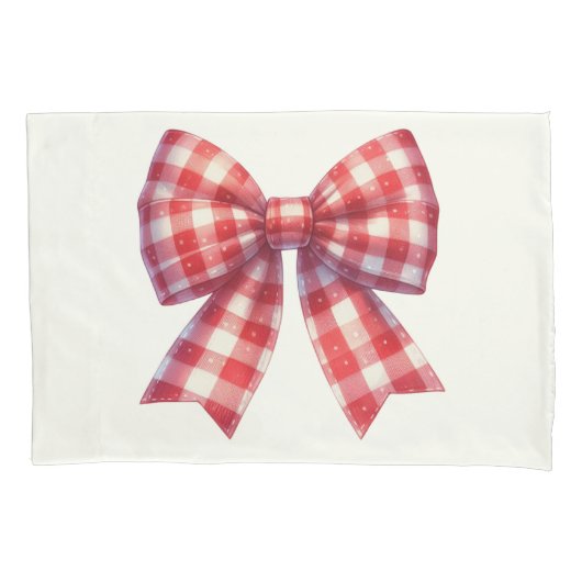 Cute Red and Cream Gingham Bow 枕カバー (正面)