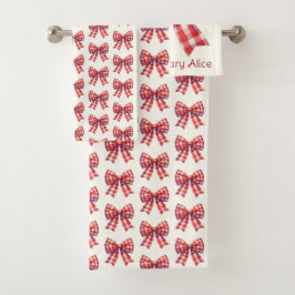Cute Red and Cream Gingham Bows バスタオルセット