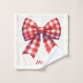 Cute Red and Cream Gingham Bows バスタオルセット (ウォッシュタオル)