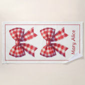 Cute Red and Cream Gingham Bows ビーチタオル (正面)