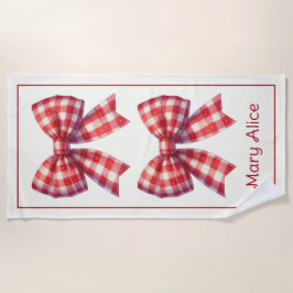 Cute Red and Cream Gingham Bows ビーチタオル