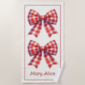 Cute Red and Cream Gingham Bows ビーチタオル (正面)