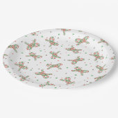 Cute Red and Green Candy Cane Bow Holiday ペーパープレート (アングル)