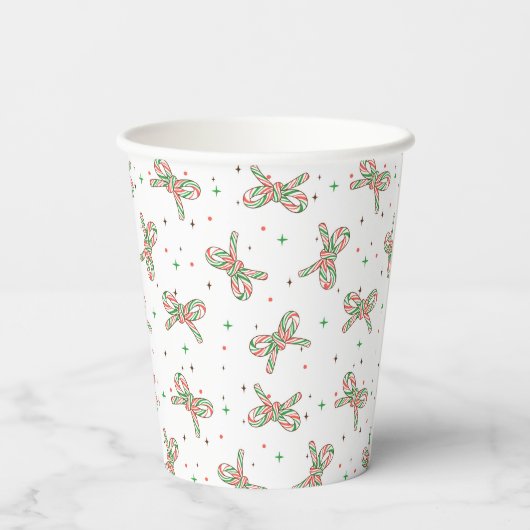 Cute Red and Green Candy Cane Bow Holiday 紙コップ (裏面)