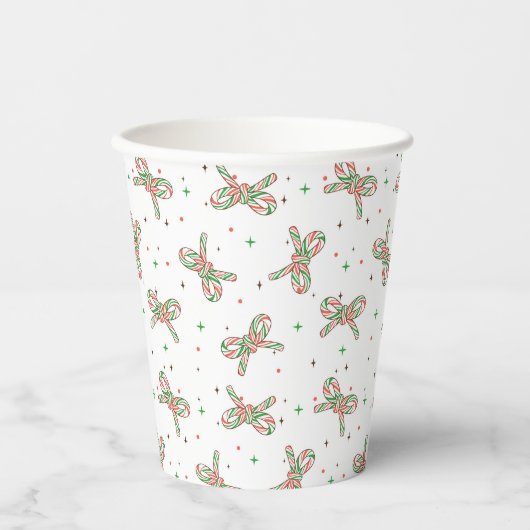 Cute Red and Green Candy Cane Bow Holiday 紙コップ (正面)