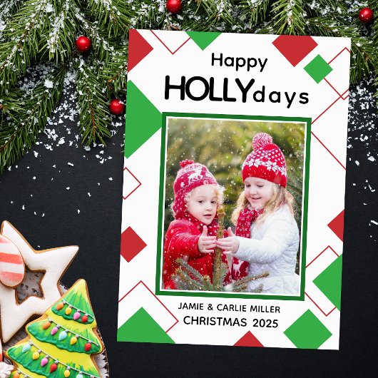 Cute Red and Green Happy Hollydays Kids Christmas シーズンカード