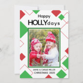Cute Red and Green Happy Hollydays Kids Christmas シーズンカード (正面)
