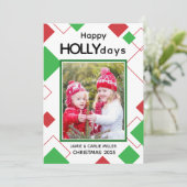 Cute Red and Green Happy Hollydays Kids Christmas シーズンカード (スタンド正面)