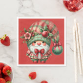CUTE RED AND GREEN HOLIDAY CHRISTMAS GNOME スタンダードランチョンナプキン (インサイチュ)