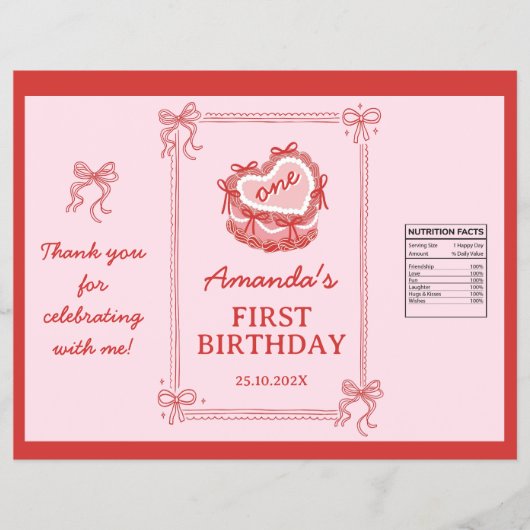 Cute Red and Pink Bow Cake Party Chip Bag Wrapper チラシ (正面)