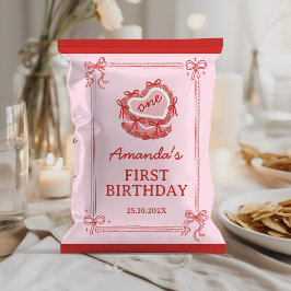 Cute Red and Pink Bow Cake Party Chip Bag Wrapper チラシ