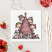 CUTE RED AND PINK HOLIDAY CHRISTMAS TREES スタンダードランチョンナプキン (インサイチュ)