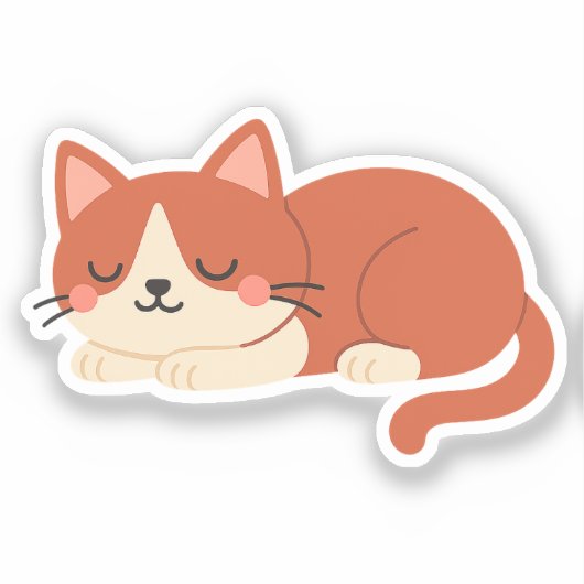 Cute Red and White Cat – Sleeping Kitty シール (正面)