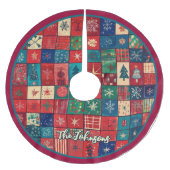 Cute red blue festive christmas pattern custom ブラッシュドポリエステルツリースカート (正面)