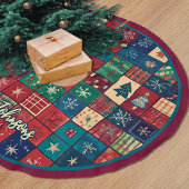 Cute red blue festive christmas pattern custom ブラッシュドポリエステルツリースカート