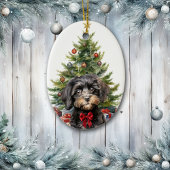 Cute Red Bow Black Tan Cavapoo Dog Christmas セラミックオーナメント