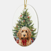 Cute Red Bow Cockapoo Dog Christmas セラミックオーナメント (左)